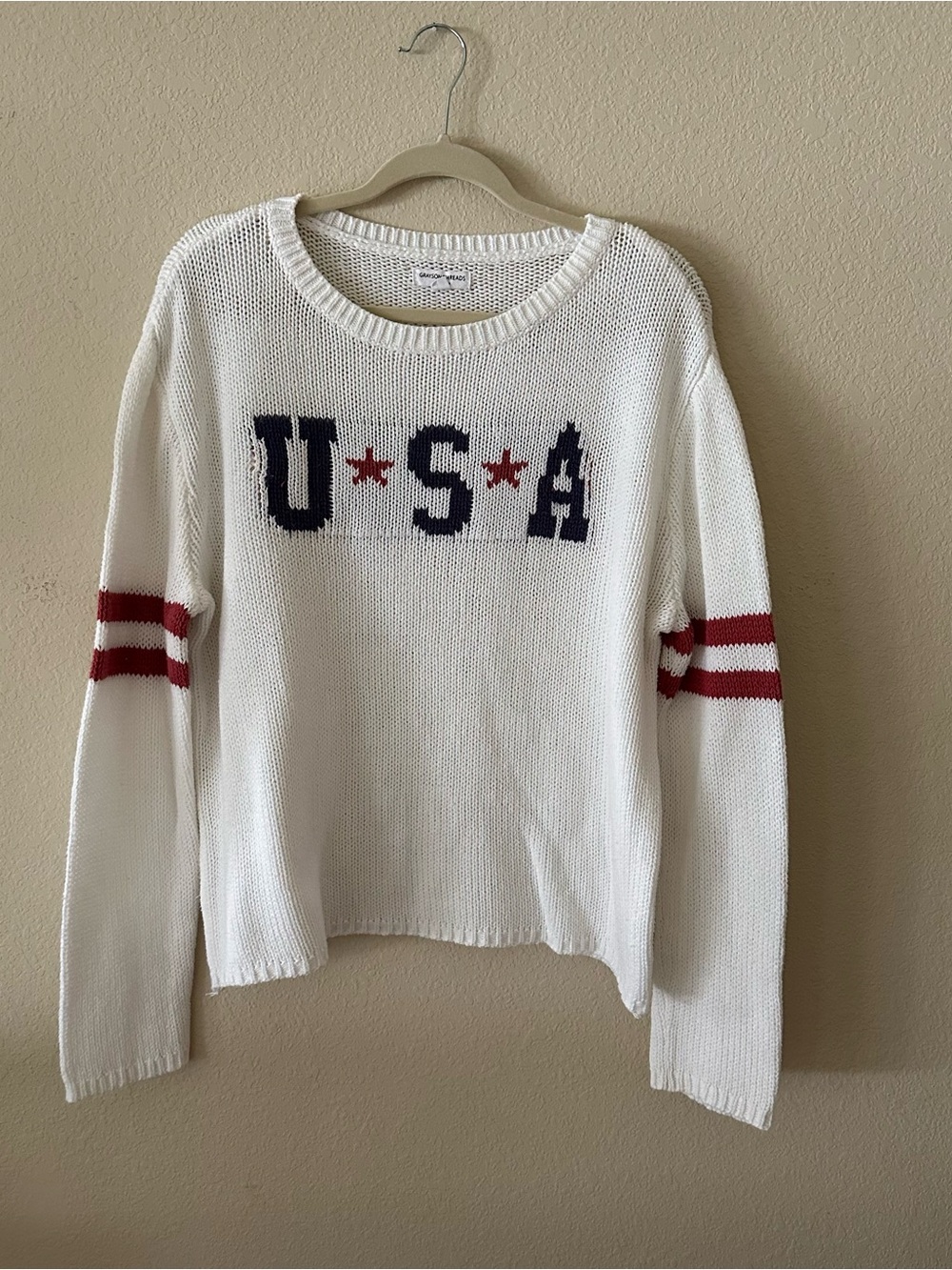 USA Grayson Threads White Crewneck Sweater s/Large cotton blend